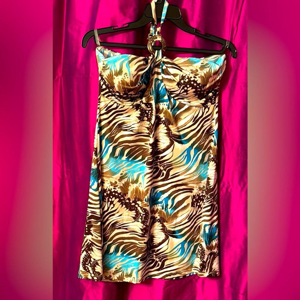 NEW ✨💎 STUNNING RAPZ  Blue and Brown Animal Print Dress 😎💕